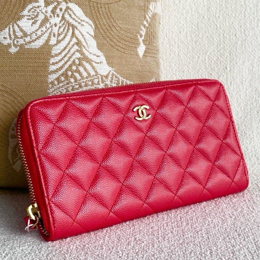 99新 Chanel香奈兒長款錢包 玫紅 荔枝皮-4