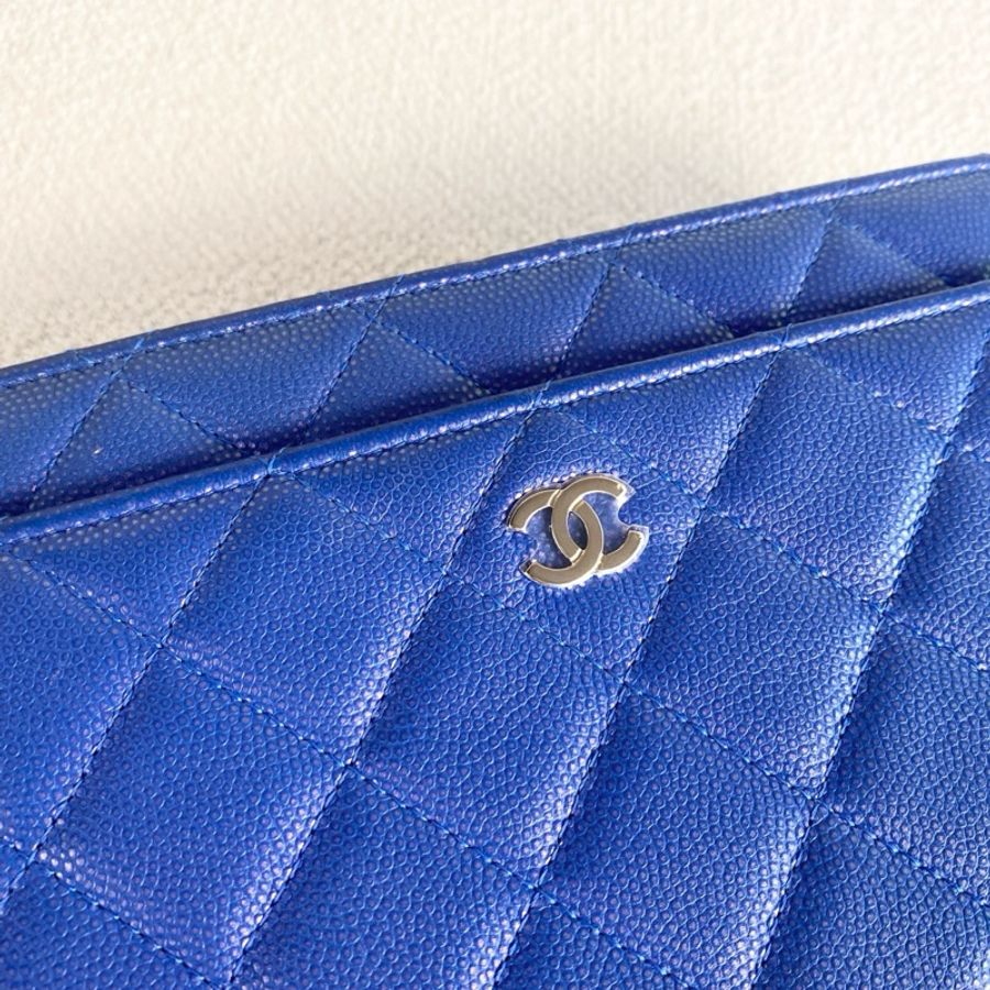 99新 Chanel香奈兒woc鏈條包 寶藍色帶珠光 金扣-6