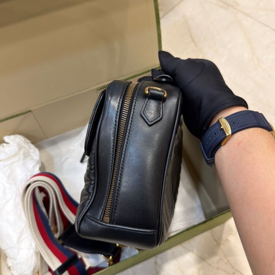 #全配🈶台灣購證 GUCCI Marmont Matasse黑金郵差包-10