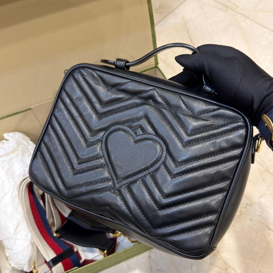 #全配🈶台灣購證 GUCCI Marmont Matasse黑金郵差包-11