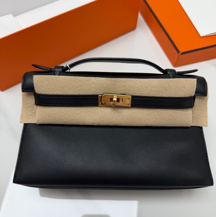 98新 未使用 Hermes Mini Kelly 一代 黑金 Swift皮 D刻-0