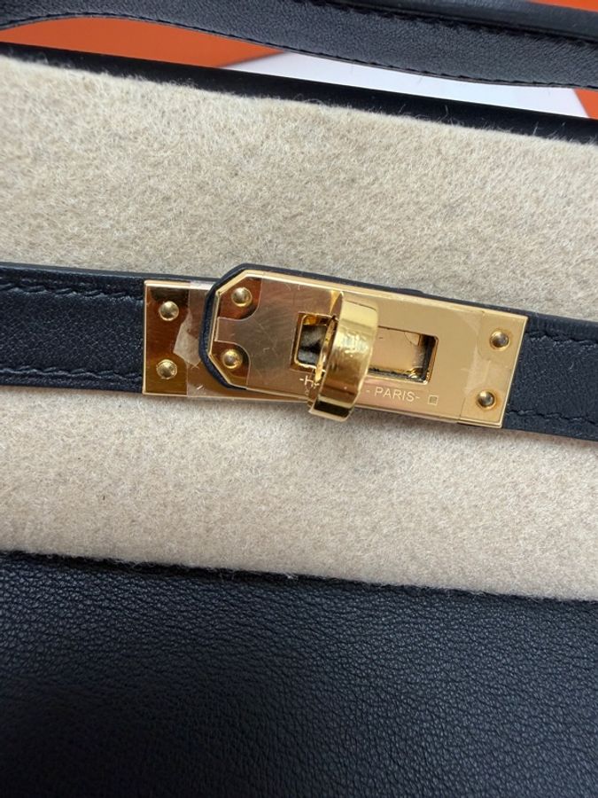 98新 未使用 Hermes Mini Kelly 一代 黑金 Swift皮 D刻-14