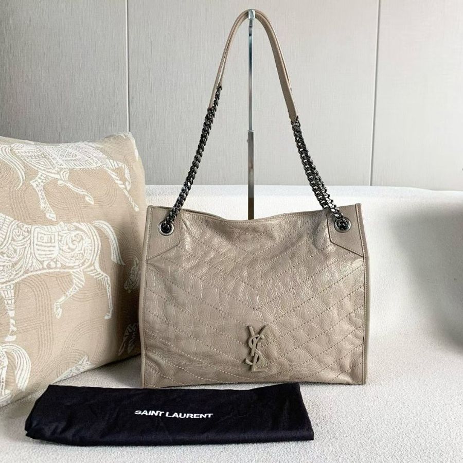 Ysl Niki ShoppingBag鏈條包中號 奶茶色 銀鏈油蠟皮32.5*26*11 98新配件塵袋-2