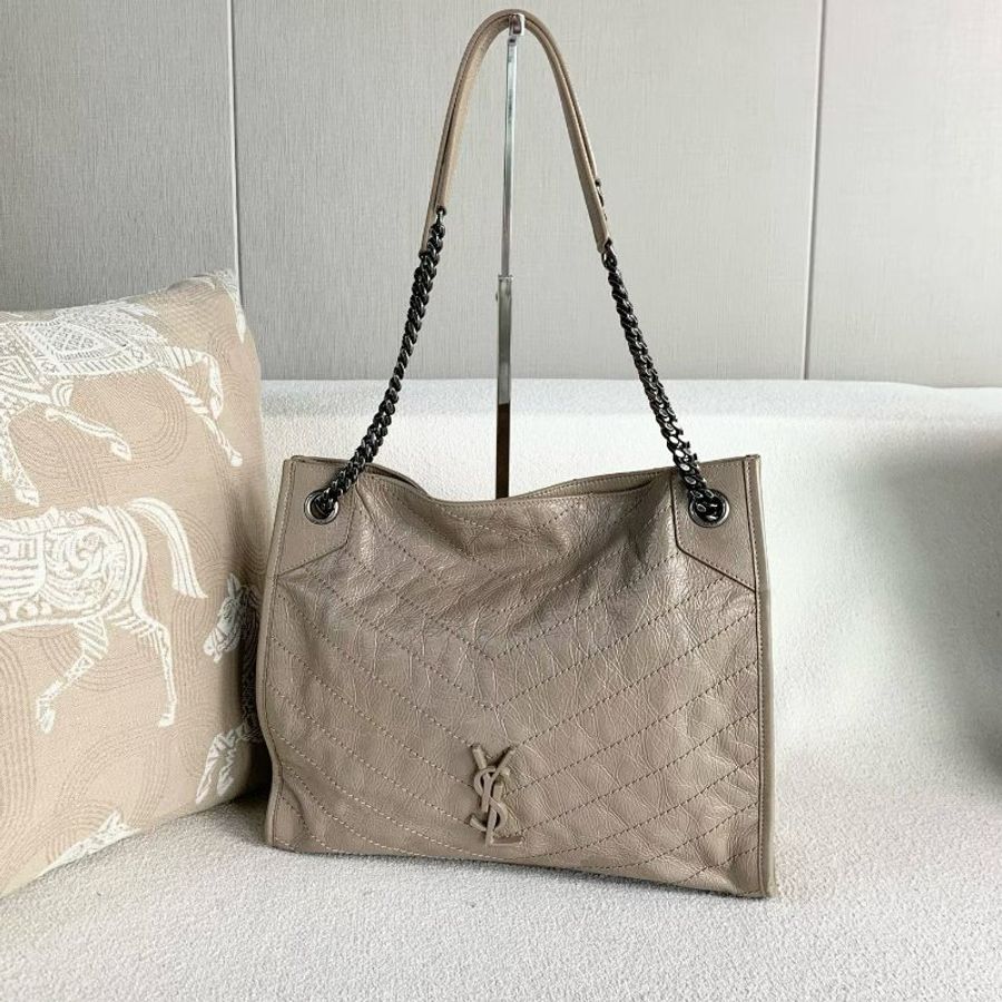 Ysl Niki ShoppingBag鏈條包中號 奶茶色 銀鏈油蠟皮32.5*26*11 98新配件塵袋-4