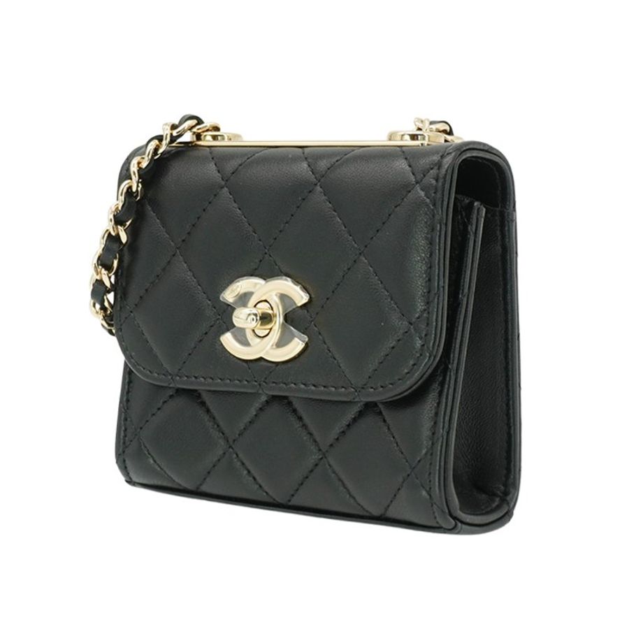 Chanel 展示品 Trendy CC 菱格羊皮淡金釦方形迷你口蓋鍊包(A81633-黑)-1