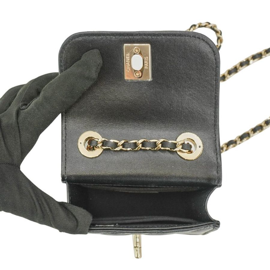 Chanel 展示品 Trendy CC 菱格羊皮淡金釦方形迷你口蓋鍊包(A81633-黑)-5