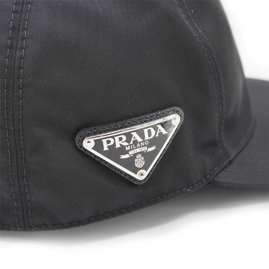 Prada 展示品 銀三角logo再生尼龍女仕棒球帽#M(2HC274-黑)-2