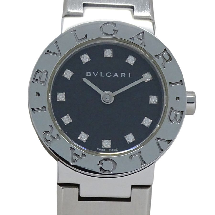 寶格麗 (Bulgari) 女士腕錶，品牌：寶格麗，12 鑽石英機芯，不銹鋼 (SS) 錶殼，銀色和黑色圓形錶殼，型號：BB23SS-1