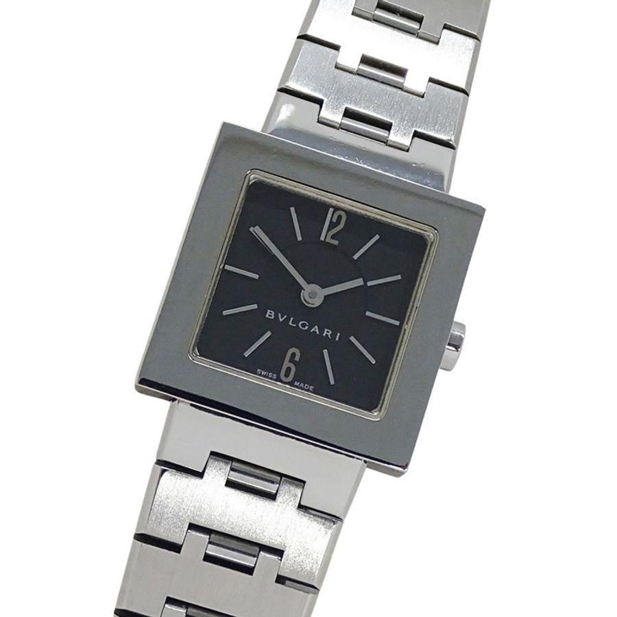 寶格麗 (Bulgari) 女士腕錶，Quadrado 石英機芯，不銹鋼 (SS)，型號 SQ22SS，銀色和黑色-0