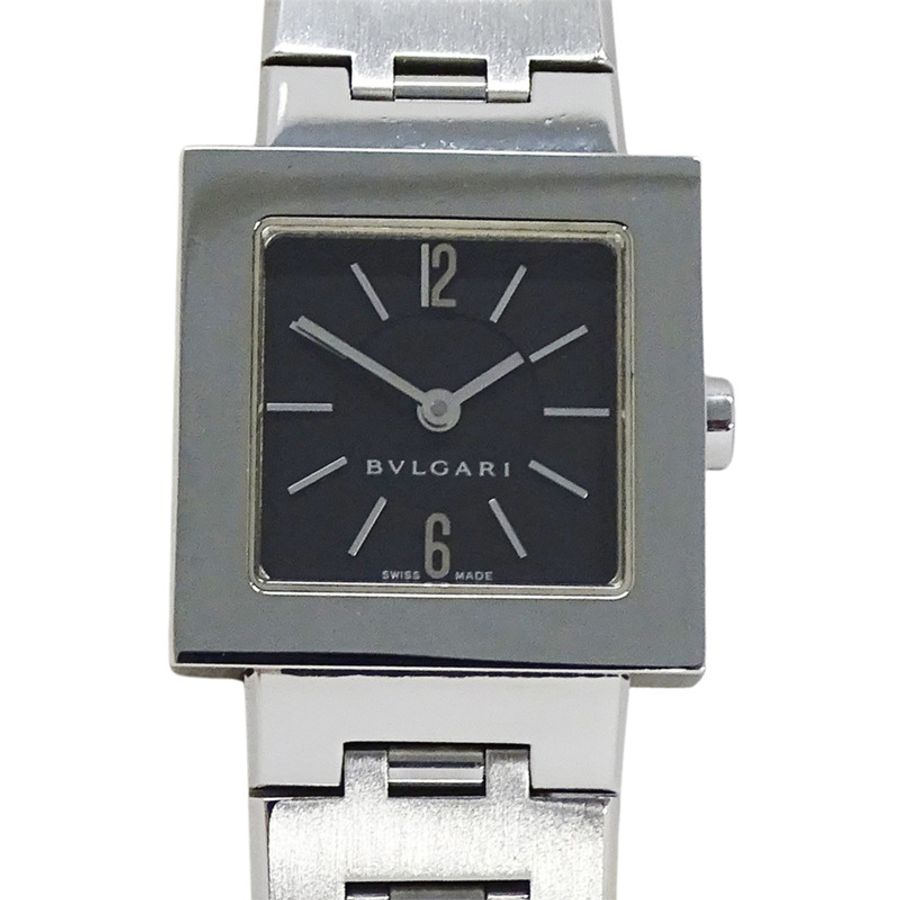 寶格麗 (Bulgari) 女士腕錶，Quadrado 石英機芯，不銹鋼 (SS)，型號 SQ22SS，銀色和黑色-1