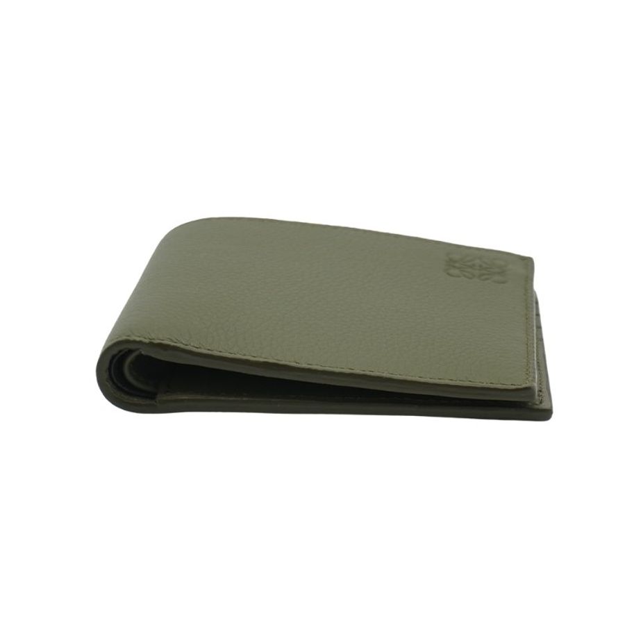 Loewe 粒面小牛皮八卡對開短夾(卡其綠)-3