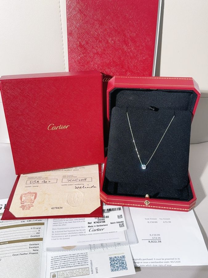 Cartier卡地亞 1895系列 白金單鑽項鍊,鑽石0.72ct-0