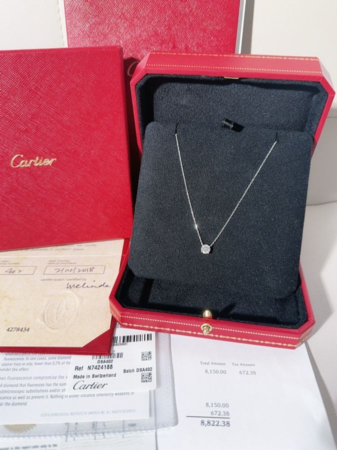 Cartier卡地亞 1895系列 白金單鑽項鍊，鑽石0.72ct-1