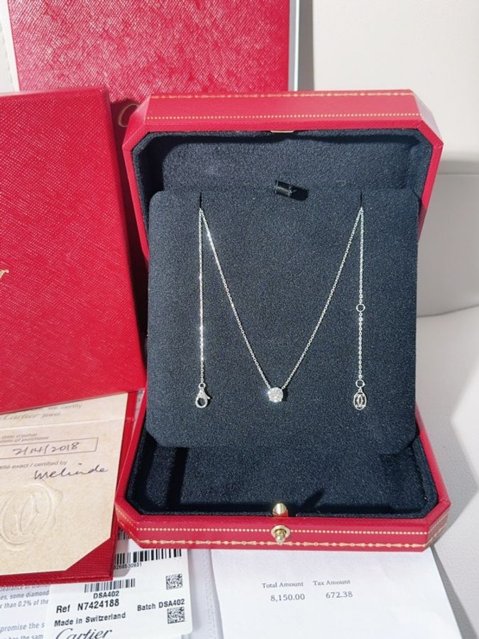Cartier卡地亞 1895系列 白金單鑽項鍊，鑽石0.72ct-2