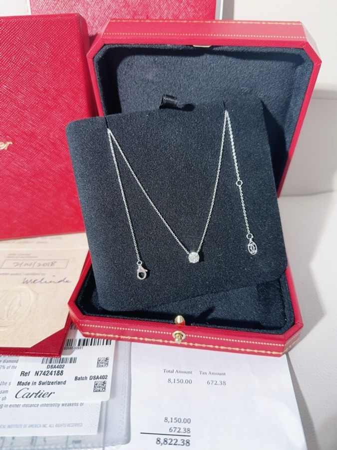 Cartier卡地亞 1895系列 白金單鑽項鍊，鑽石0.72ct-3