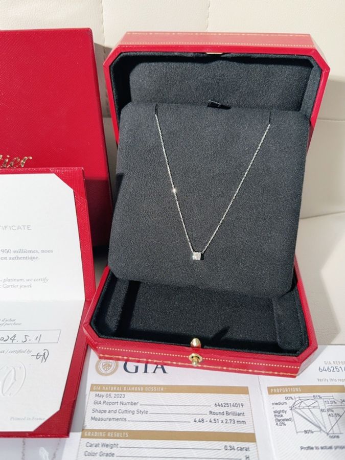 Cartier卡地亞 C DE CARTIER 白金單鑽牛頭項鍊，鑽石0.34ct-1