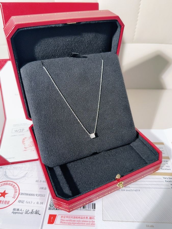 Cartier卡地亞 C DE CARTIER 白金單鑽牛頭項鍊，鑽石0.34ct-2