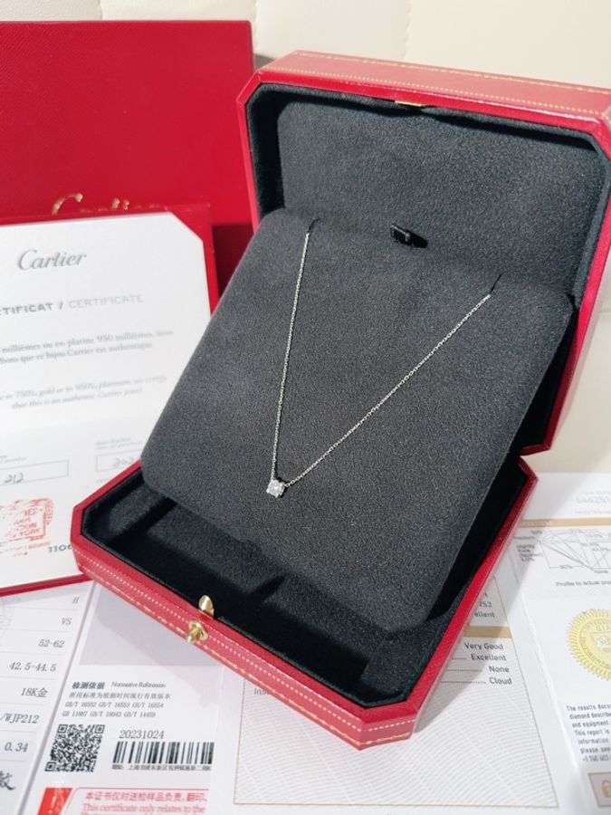 Cartier卡地亞 C DE CARTIER 白金單鑽牛頭項鍊，鑽石0.34ct-3