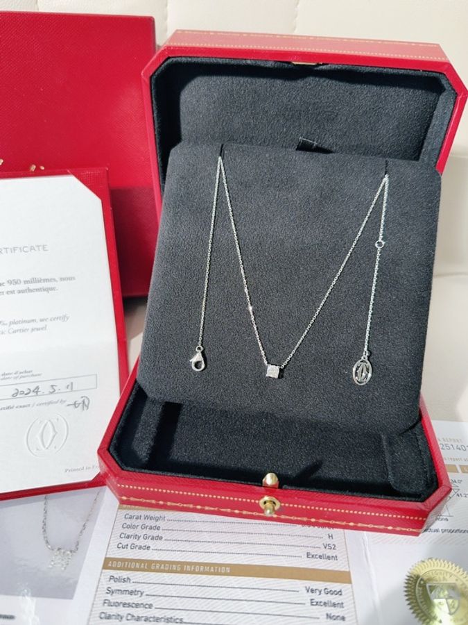 Cartier卡地亞 C DE CARTIER 白金單鑽牛頭項鍊，鑽石0.34ct-4