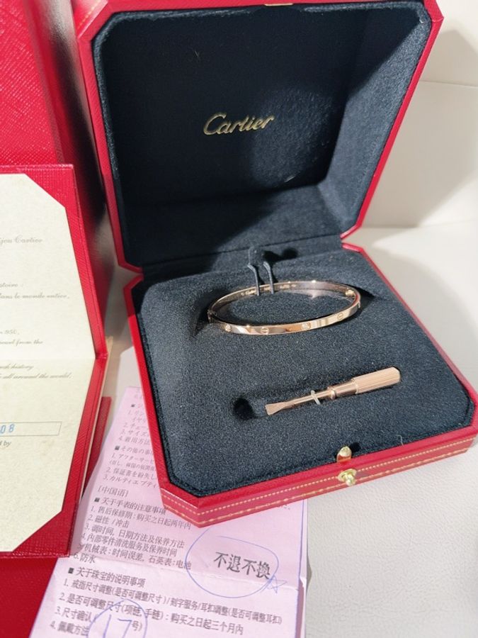 Cartier卡地亞 love系列 18k 玫瑰金窄版六鑽手鐲，四代-2