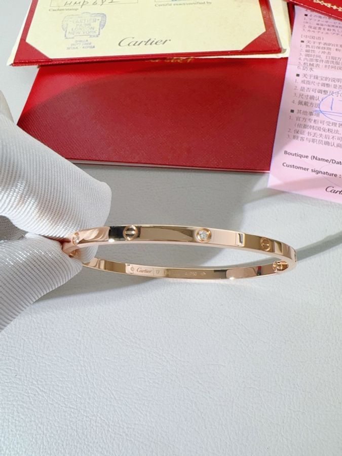 Cartier卡地亞 love系列 18k 玫瑰金窄版六鑽手鐲，四代-6