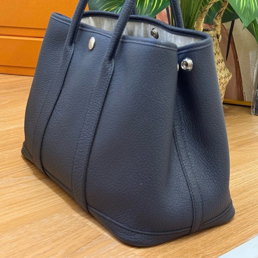 （國外購證🈵全配）全新HERMES Garden Party 30 全皮黑銀 Z刻-2