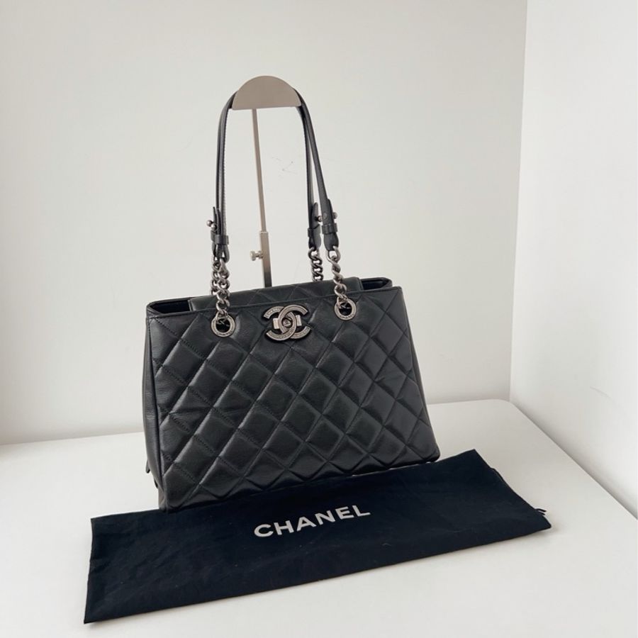 💎Chanel香奈兒｜黑銀孟買系列菱格鏈條tote Gst類似款｜99新-1