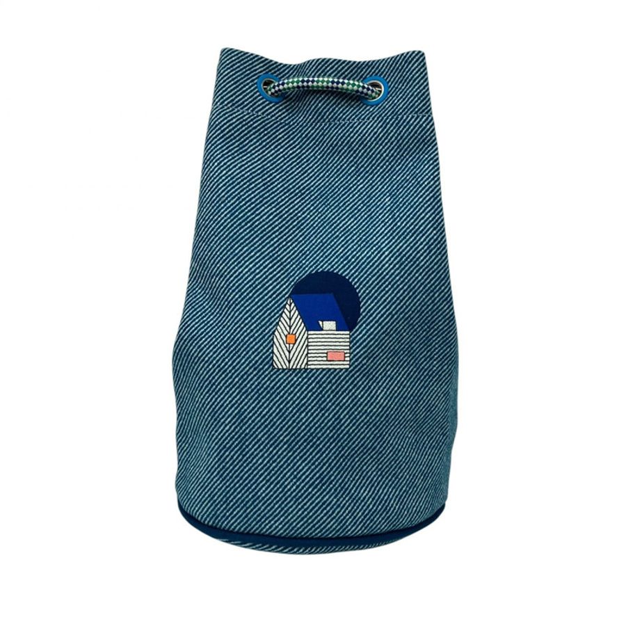 ☆ HERMES 愛馬仕 Blue 100% Cotton Les Cabanes duffle Backpack 藍色100%棉質背包-267010816-0
