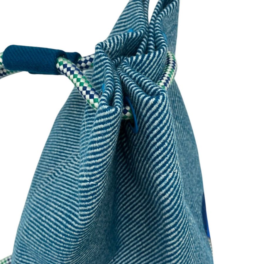 ☆ HERMES 愛馬仕 Blue 100% Cotton Les Cabanes duffle Backpack 藍色100%棉質背包-267010816-11