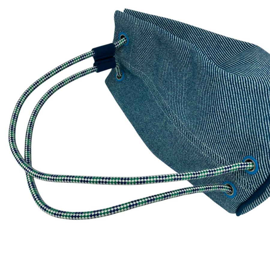 ☆ HERMES 愛馬仕 Blue 100% Cotton Les Cabanes duffle Backpack 藍色100%棉質背包-267010816-12