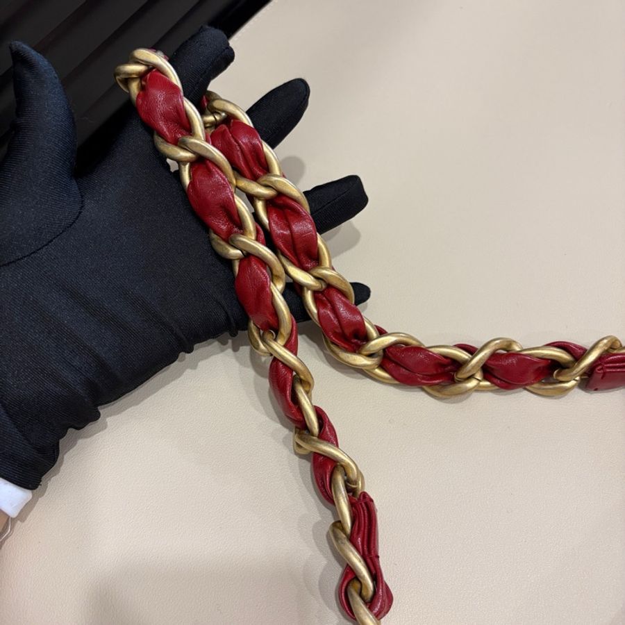 ❤️ 99新Chanel香奈兒24A紅色hobo單肩包腋下包手提包 芯片-8