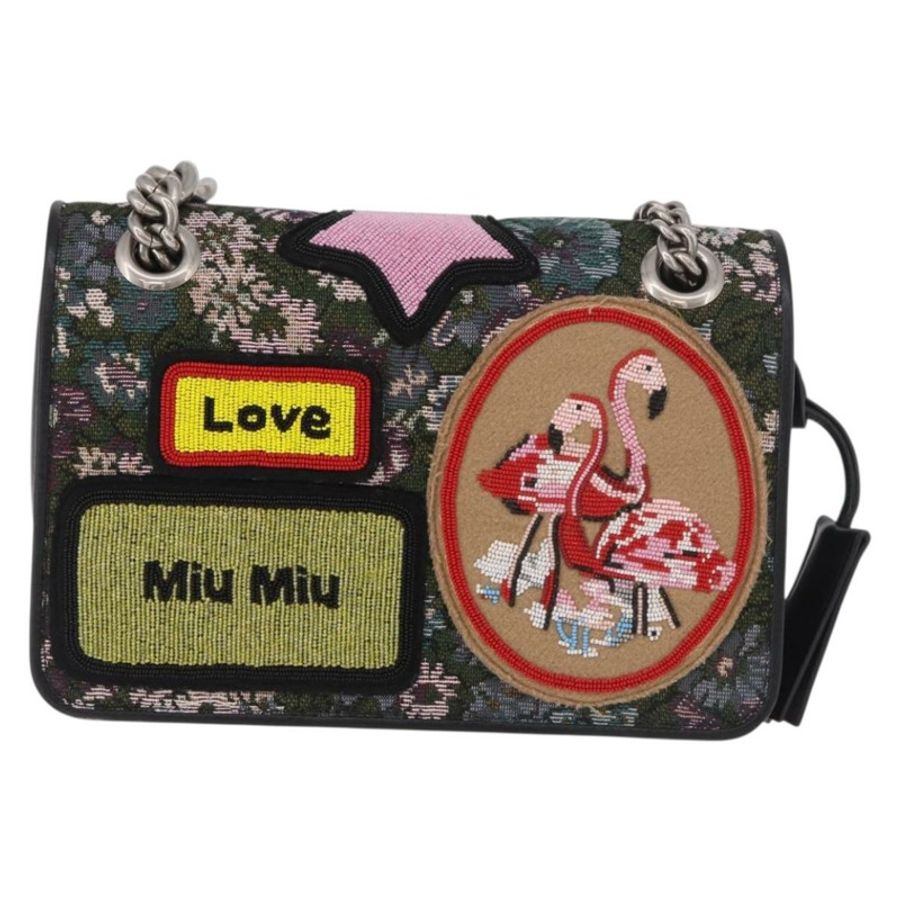 【日本直送】Miu Miu 鏈條單肩包 帆布 綠色 銀色 正品 183990M-12