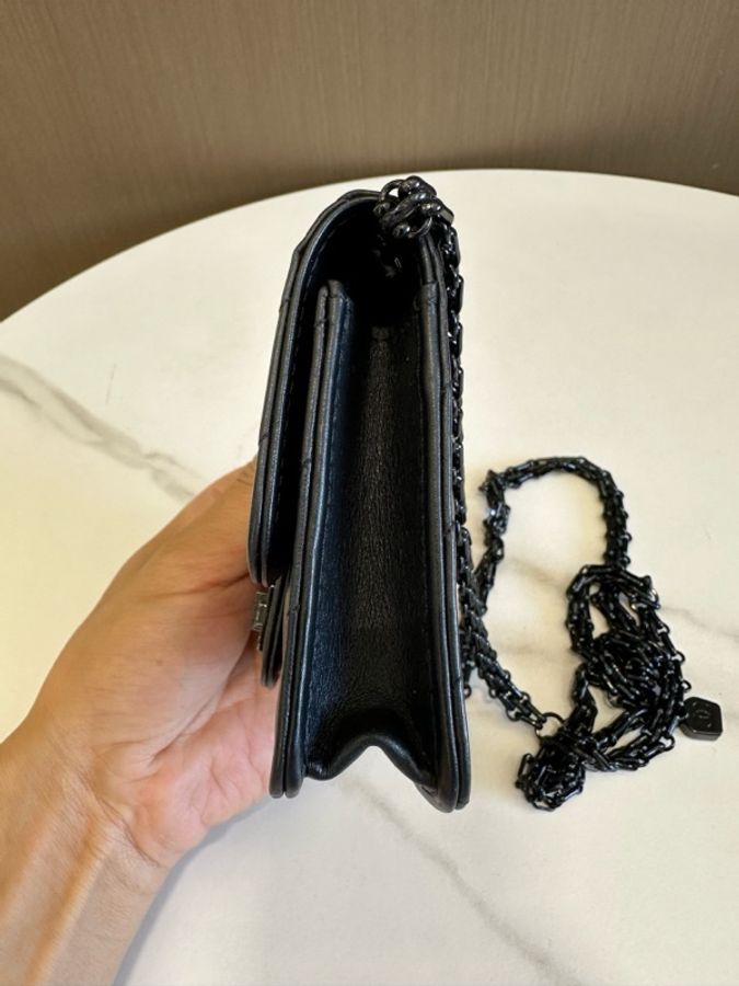 Chanel 香奈兒 255 so black 小廢包 黑色牛皮V紋 鏈條卡包。-4