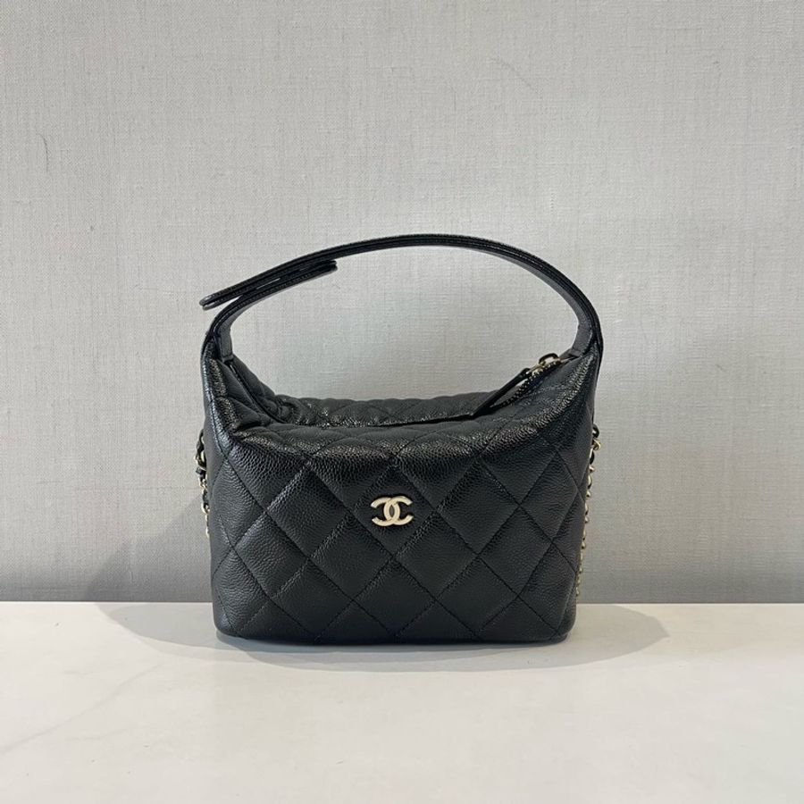 Chanel 香奈兒 25a hobo 黑金荔枝牛皮飯盒包 芯片款-1