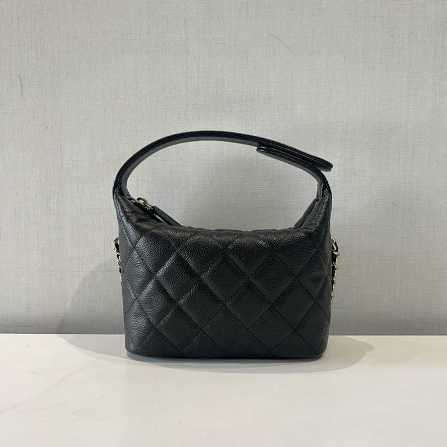 Chanel 香奈兒 25a hobo 黑金荔枝牛皮飯盒包 芯片款-2
