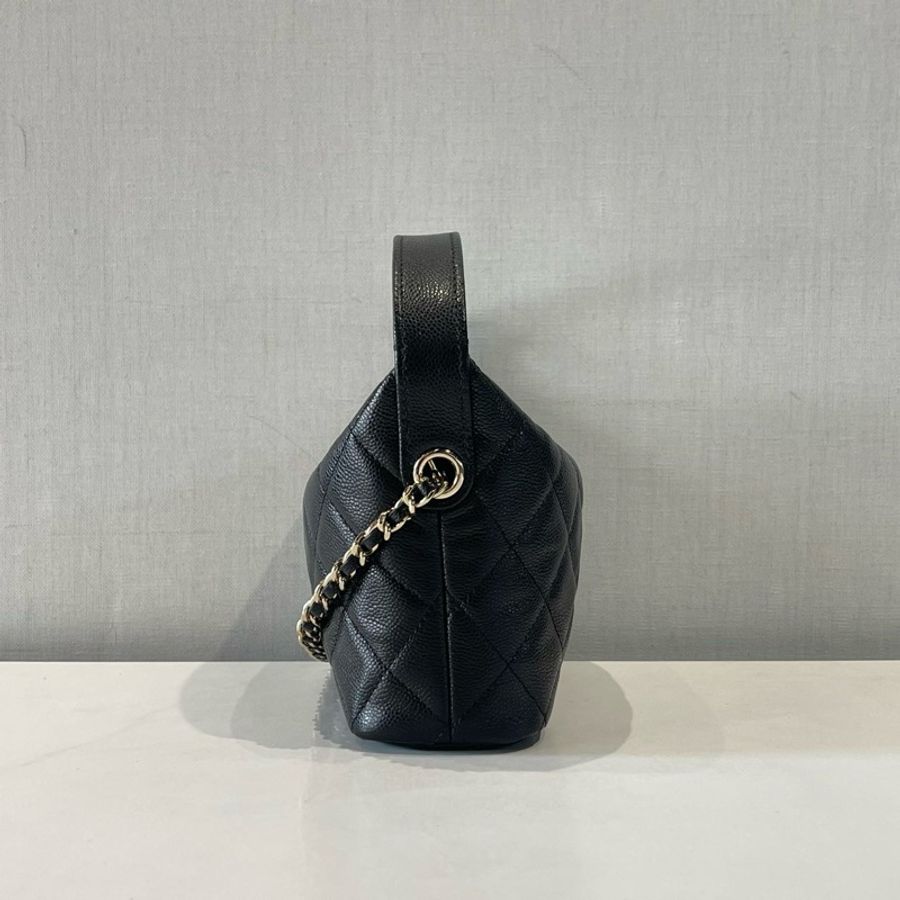 Chanel 香奈兒 25a hobo 黑金荔枝牛皮飯盒包 芯片款-3