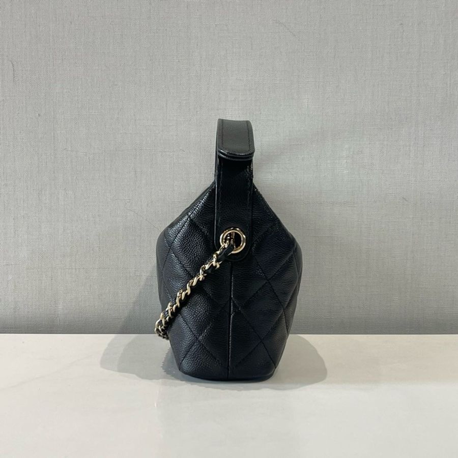 Chanel 香奈兒 25a hobo 黑金荔枝牛皮飯盒包 芯片款-4