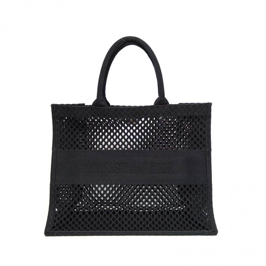 DIOR BookTote大號42黑色帆布2020鏤空網眼刺繡肩背包-0