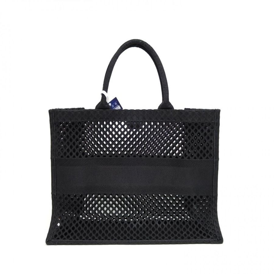 DIOR BookTote大號42黑色帆布2020鏤空網眼刺繡肩背包-2