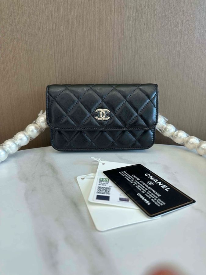 香奈兒/Chanel 閒置 珍珠挎包黑色淡金扣 小羊皮 -1