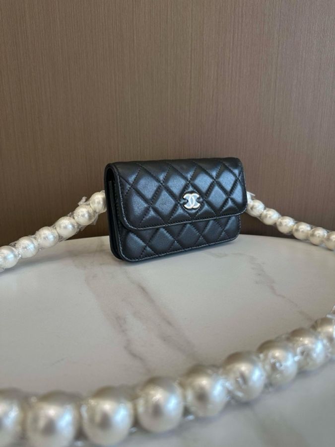 香奈兒/Chanel 閒置 珍珠挎包黑色淡金扣 小羊皮 -2