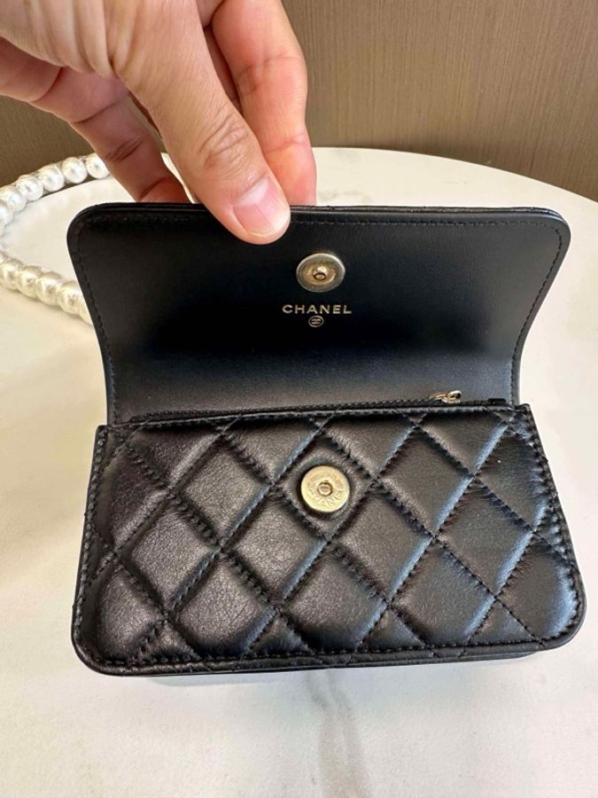 香奈兒/Chanel 閒置 珍珠挎包黑色淡金扣 小羊皮 -7
