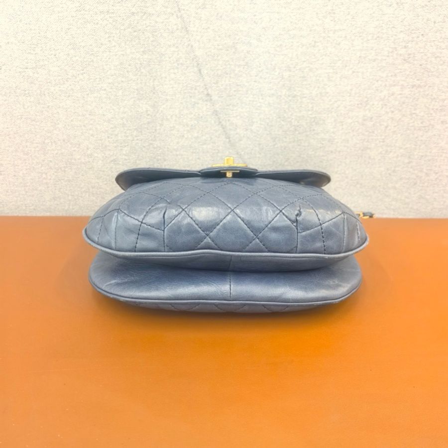 CHANEL 香奈兒海軍藍牛皮金鍊馬鞍單肩斜挎包-3