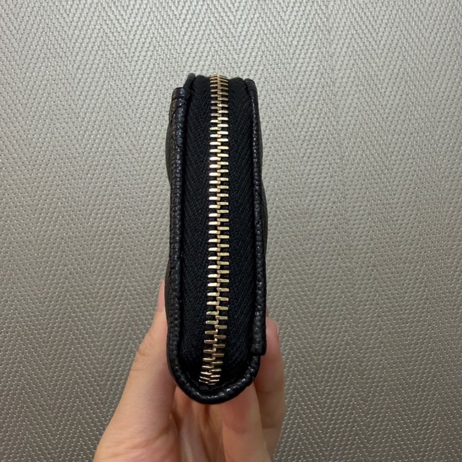Chanel 黑荔枝牛皮金釦L拉零錢卡包AP3179-2
