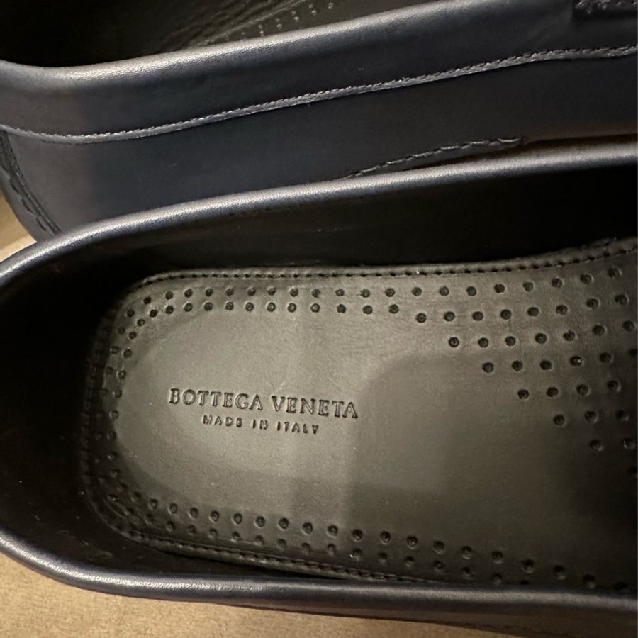 葆蝶家 Bottega Veneta size 43.5 全新 男裝 牛皮 鱷魚皮 深藍色經典皮革拼接豆豆鞋 開車鞋 樂福鞋 皮鞋-1