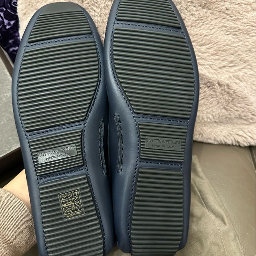 葆蝶家 Bottega Veneta size 43.5 全新 男裝 牛皮 鱷魚皮 深藍色經典皮革拼接豆豆鞋 開車鞋 樂福鞋 皮鞋-5