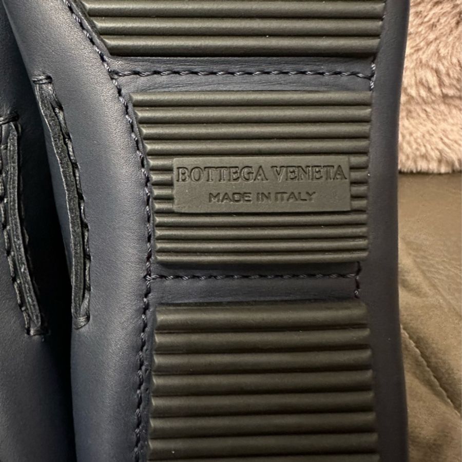 葆蝶家 Bottega Veneta size 43.5 全新 男裝 牛皮 鱷魚皮 深藍色經典皮革拼接豆豆鞋 開車鞋 樂福鞋 皮鞋-6