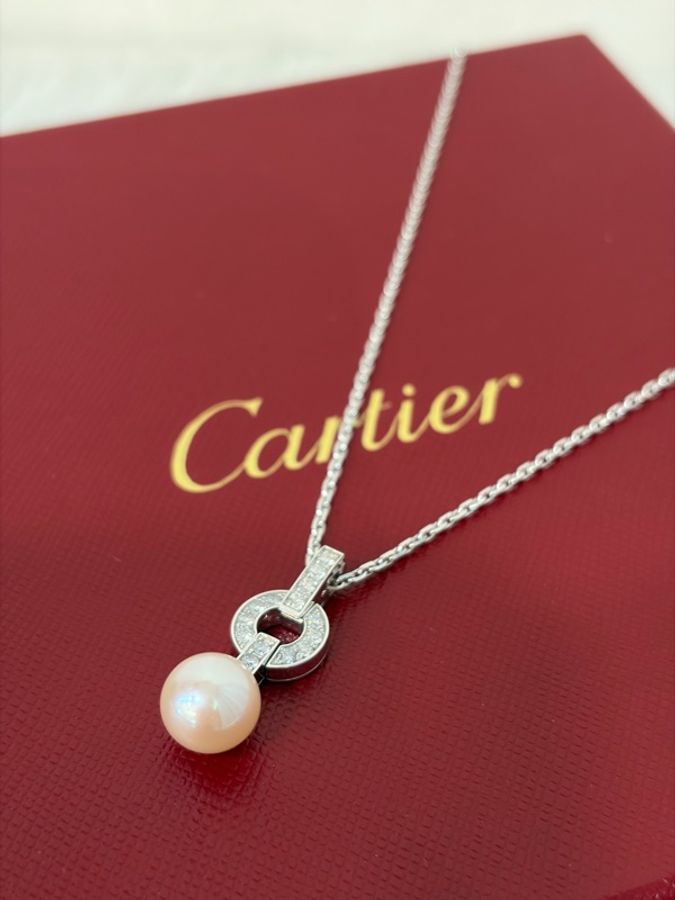 Cartier 卡地亞 750 HIMALIA 0.25CT 珍珠 鑽石 白K金 項鍊 鑽圈-0