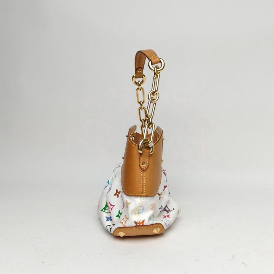 LOUIS VUITTON 中古Judy手提包小號白三彩PVC金扣2009肩背包-3