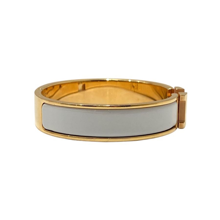 HERMES 愛馬仕 H700001F 31PM CLIC H BRACELET 鍍金手鐲 琺瑯 白/金色-1